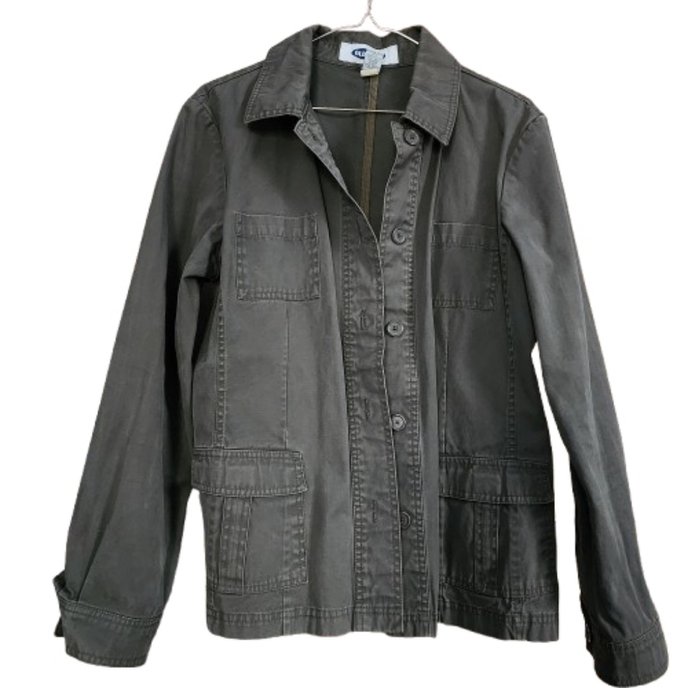 Womens L Old Navy Olive Army Green Grunge Cotton Utility Jacket